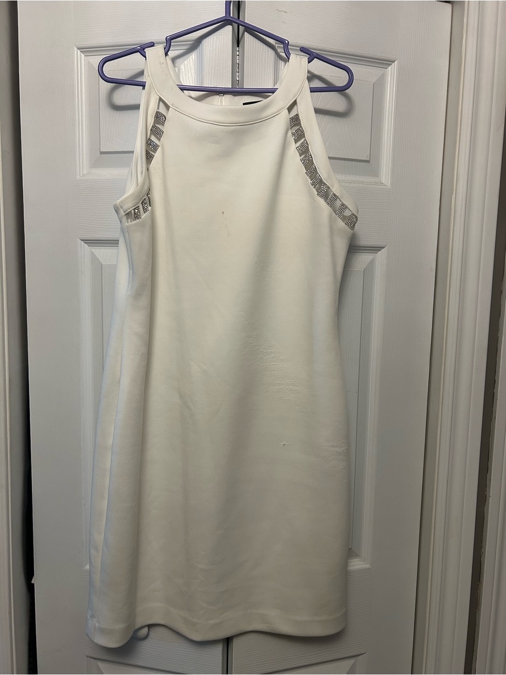 Sleeveless White Halter Dress with Metallic Trim